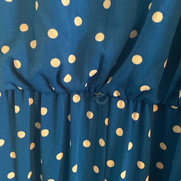 Like New London Times Cobalt Blue White Polka Dot Cropped Jumpsuit - Picture 5 of 8
